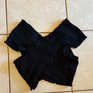 Black Textured Off-Shoulder crisscross Top